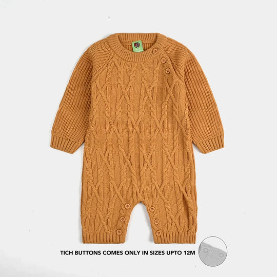 Infant Boys Acrylic Romper W/Cap-Bold Cable-Mustard