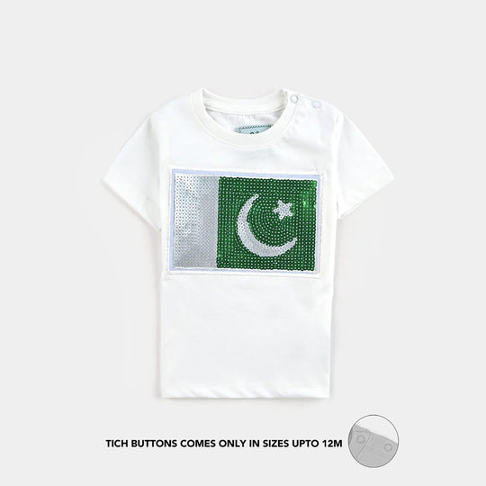Infant Boys Poly Cotton Jersey T-Shirt SEQUINS FLAG-Joly Green