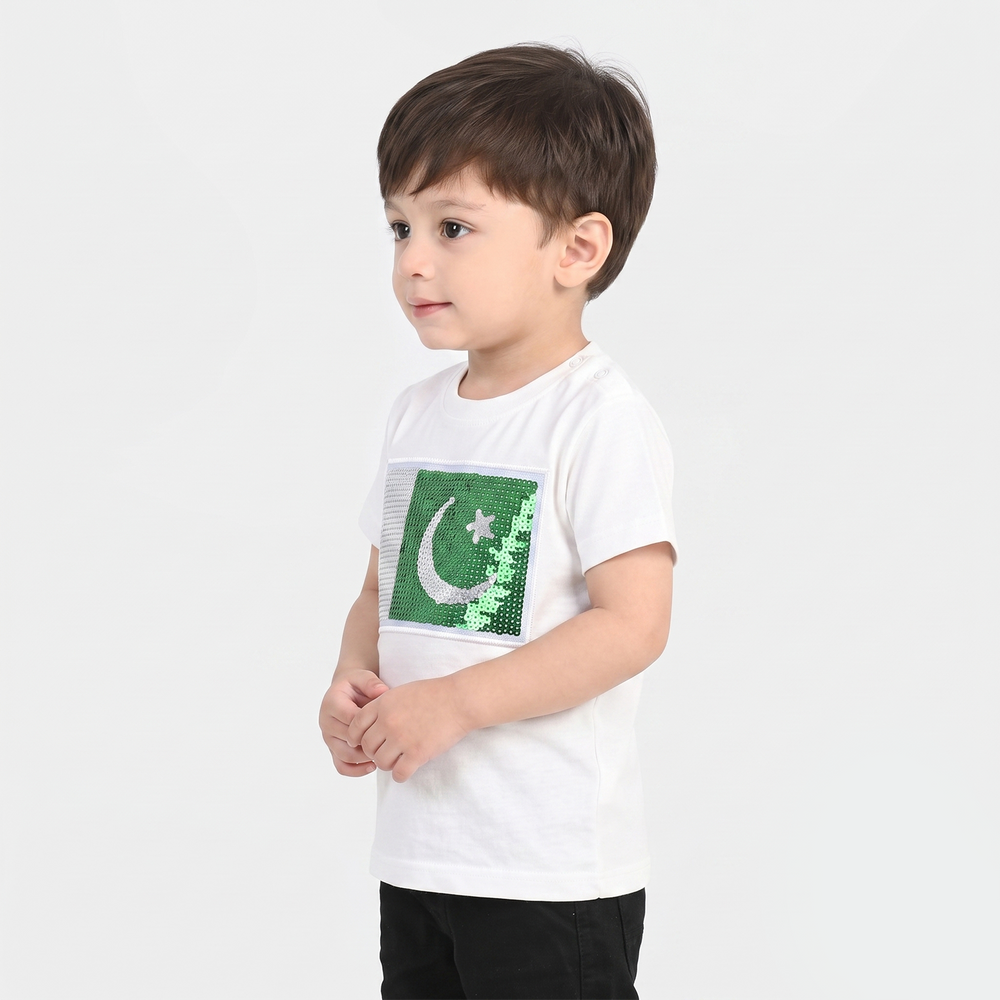 Infant Boys (Sequins Flag) T-Shirt – White