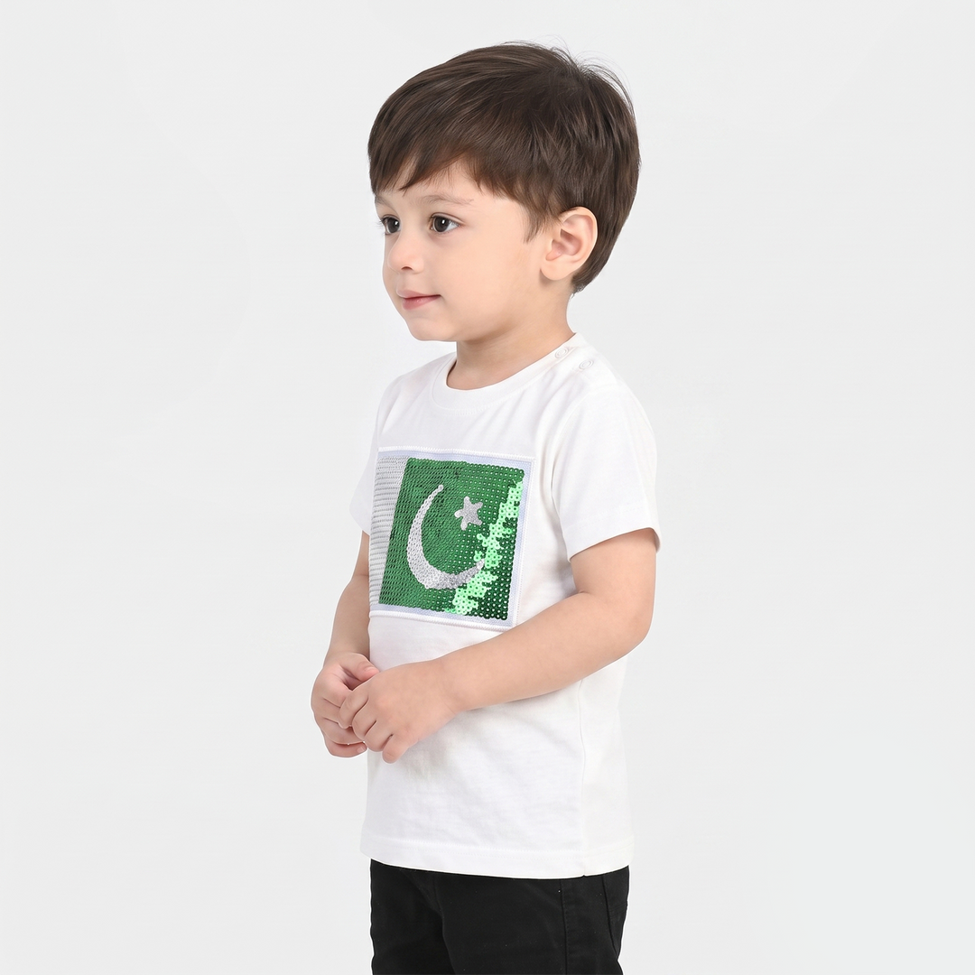 Infant Boys (Sequins Flag) T-Shirt – White