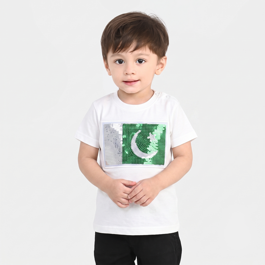 Infant Boys (Sequins Flag) T-Shirt – White