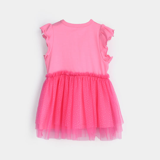 Girls Lycra Jersey Frock-PINK