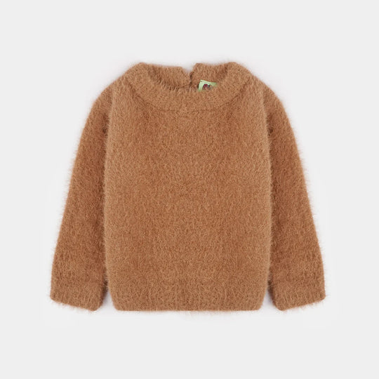 Infant Girls Feather yarn Sweater-Feather- Brown