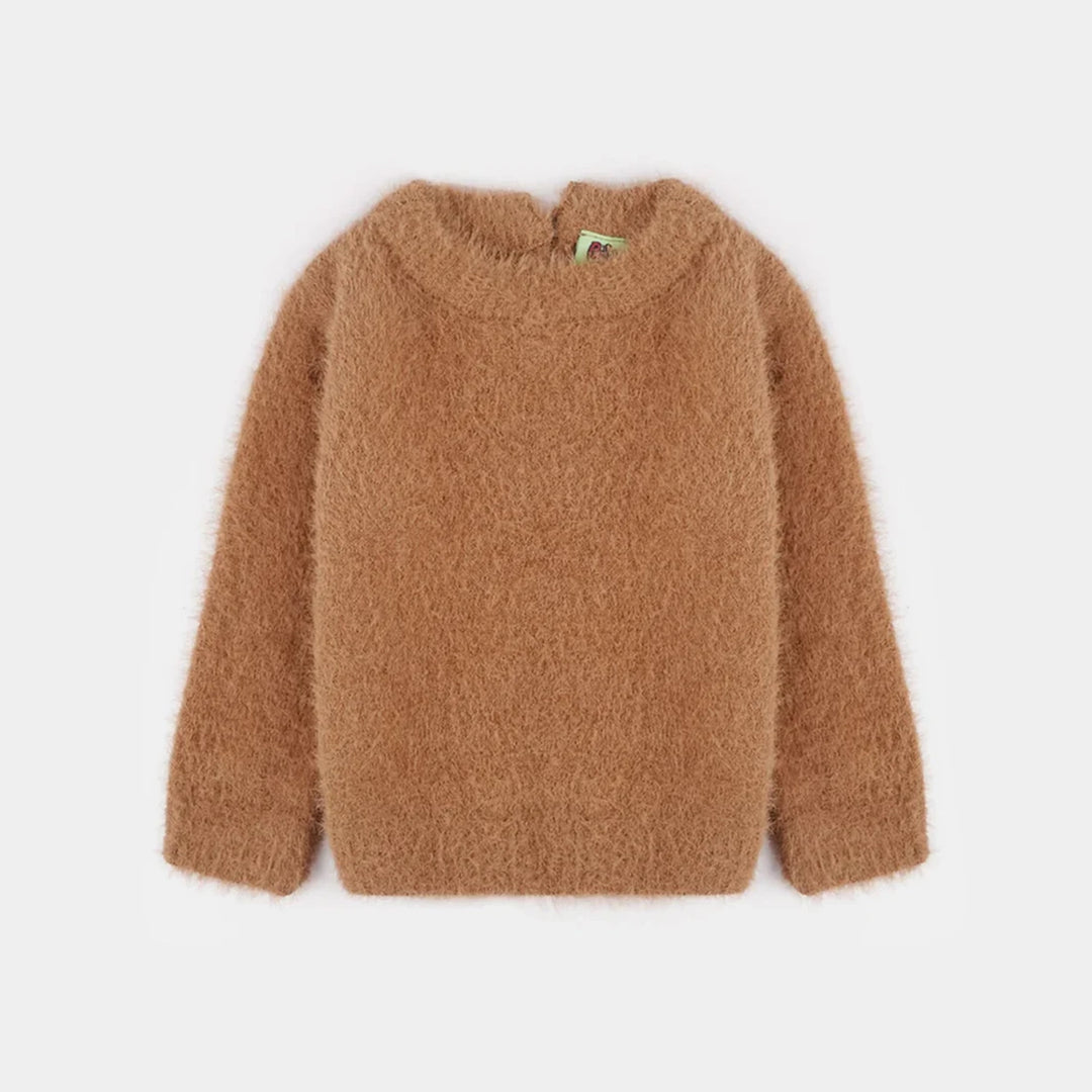 Infant Girls Feather yarn Sweater-Feather- Brown