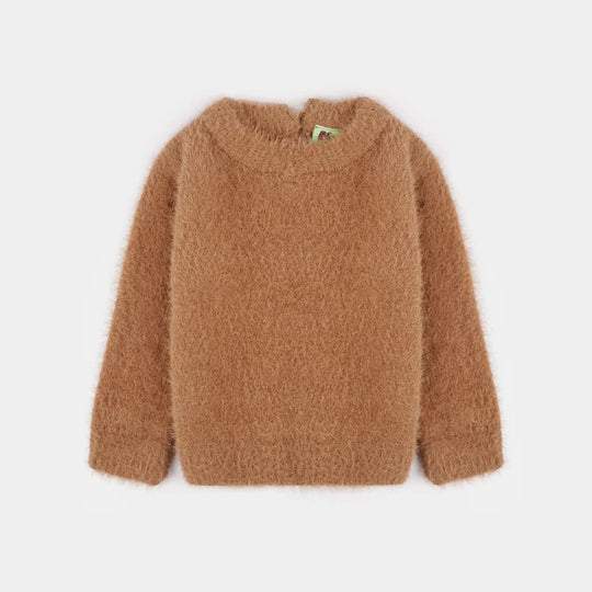 Infant Girls Feather yarn Sweater-Feather- Brown