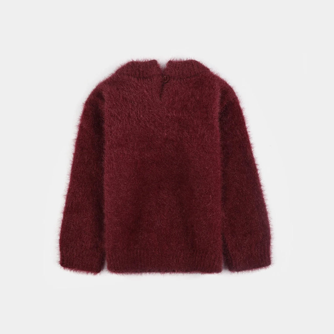 Infant Girls Feather yarn Sweater-Feather-MAROON
