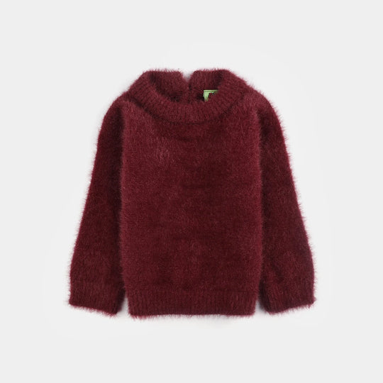 Infant Girls Feather yarn Sweater-Feather-MAROON