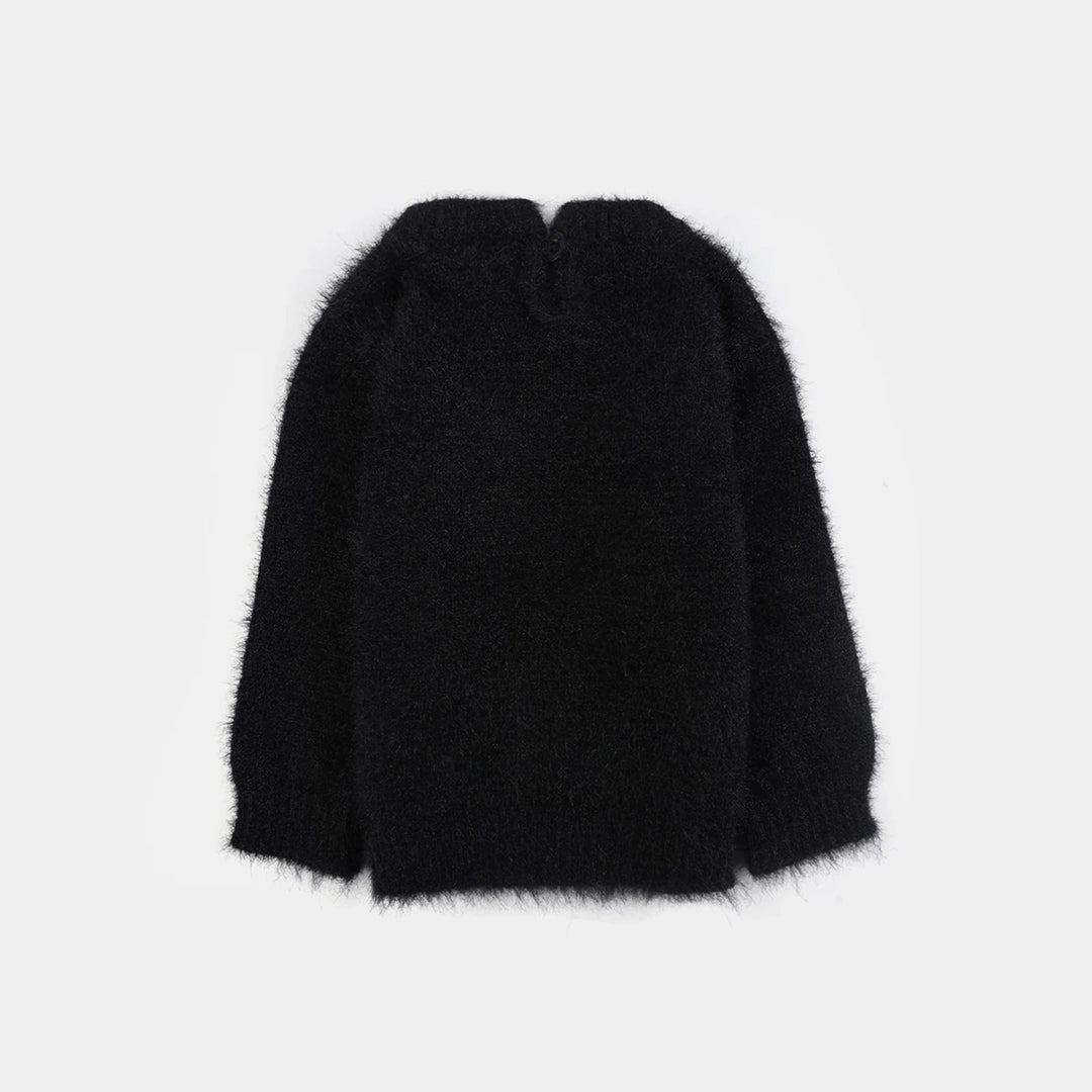 Infant Girls Feather yarn Sweater-Feather-BLACK