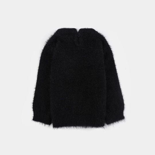 Infant Girls Feather yarn Sweater-Feather-BLACK