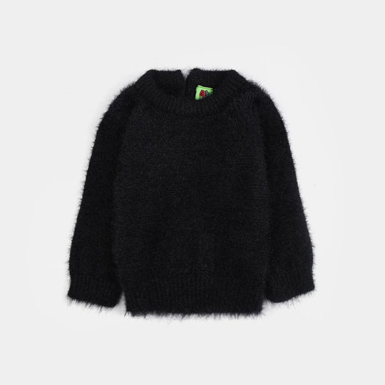 Infant Girls Feather yarn Sweater-Feather-BLACK