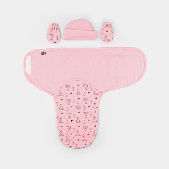 Baby Swaddle with Cap & Mittens Set