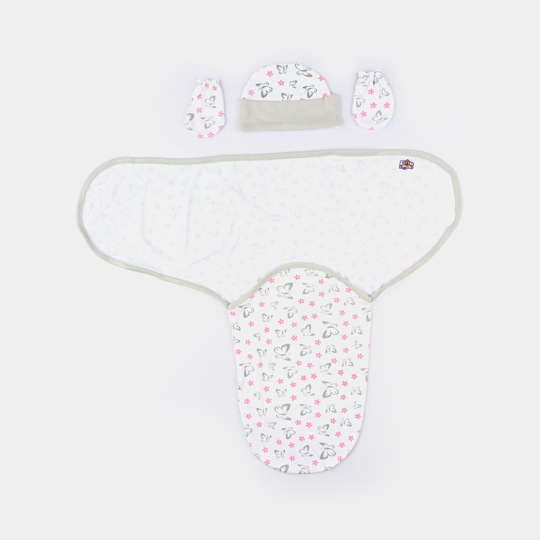 Baby Swaddle with Cap & Mittens Set