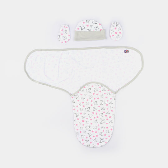 Baby Swaddle with Cap & Mittens Set