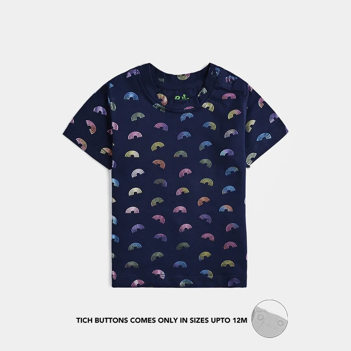 Infant Girls Lycra Jersey T-Shirt Rainbow-NAVY