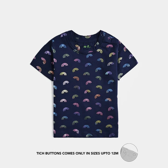 Infant Girls Lycra Jersey T-Shirt Rainbow-NAVY