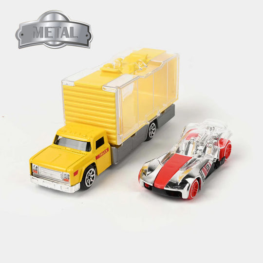 Mini Metal Container Truck with Die-Cast Car