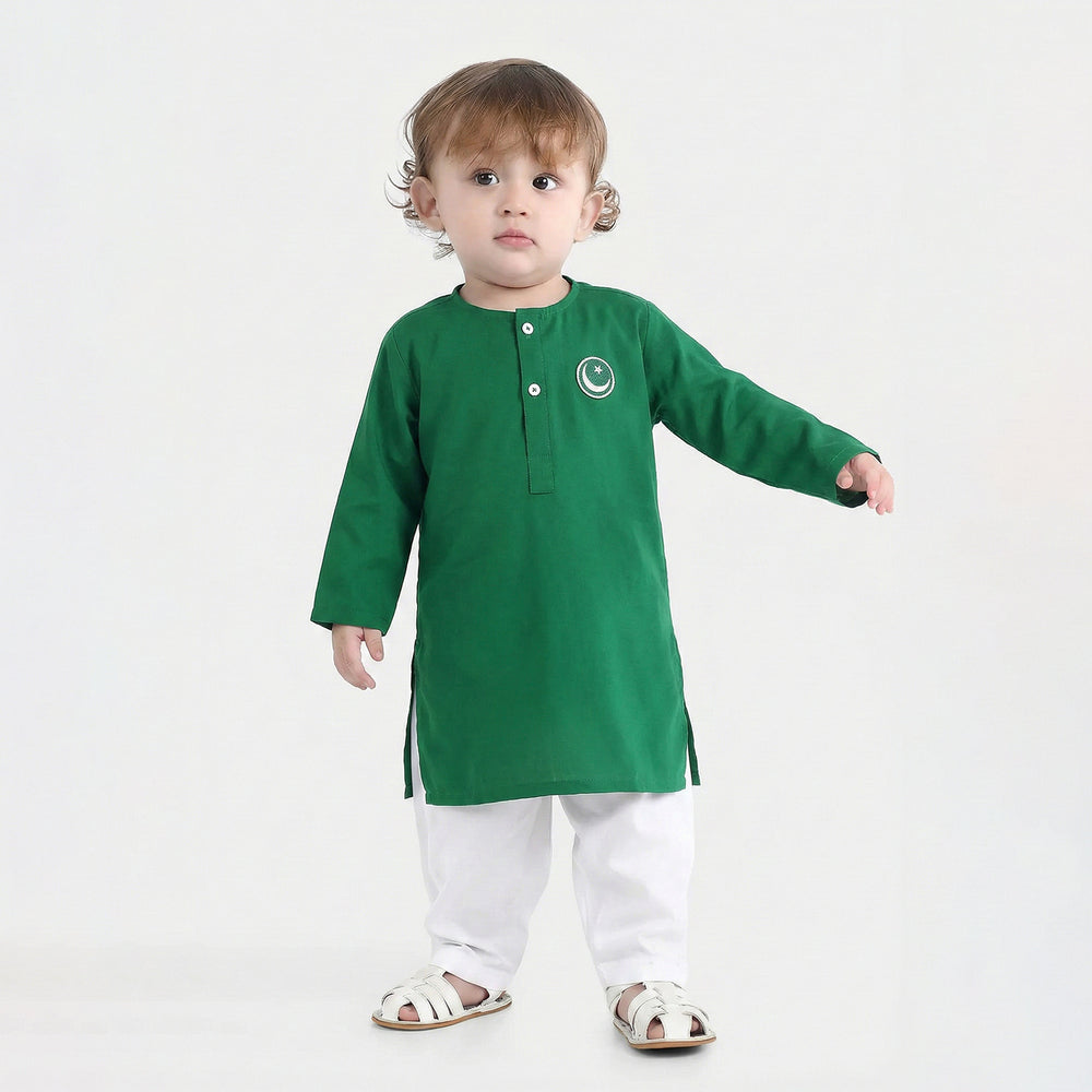 Infant Boys Cotton Poplin Kurta (Basic Funk)-GREEN