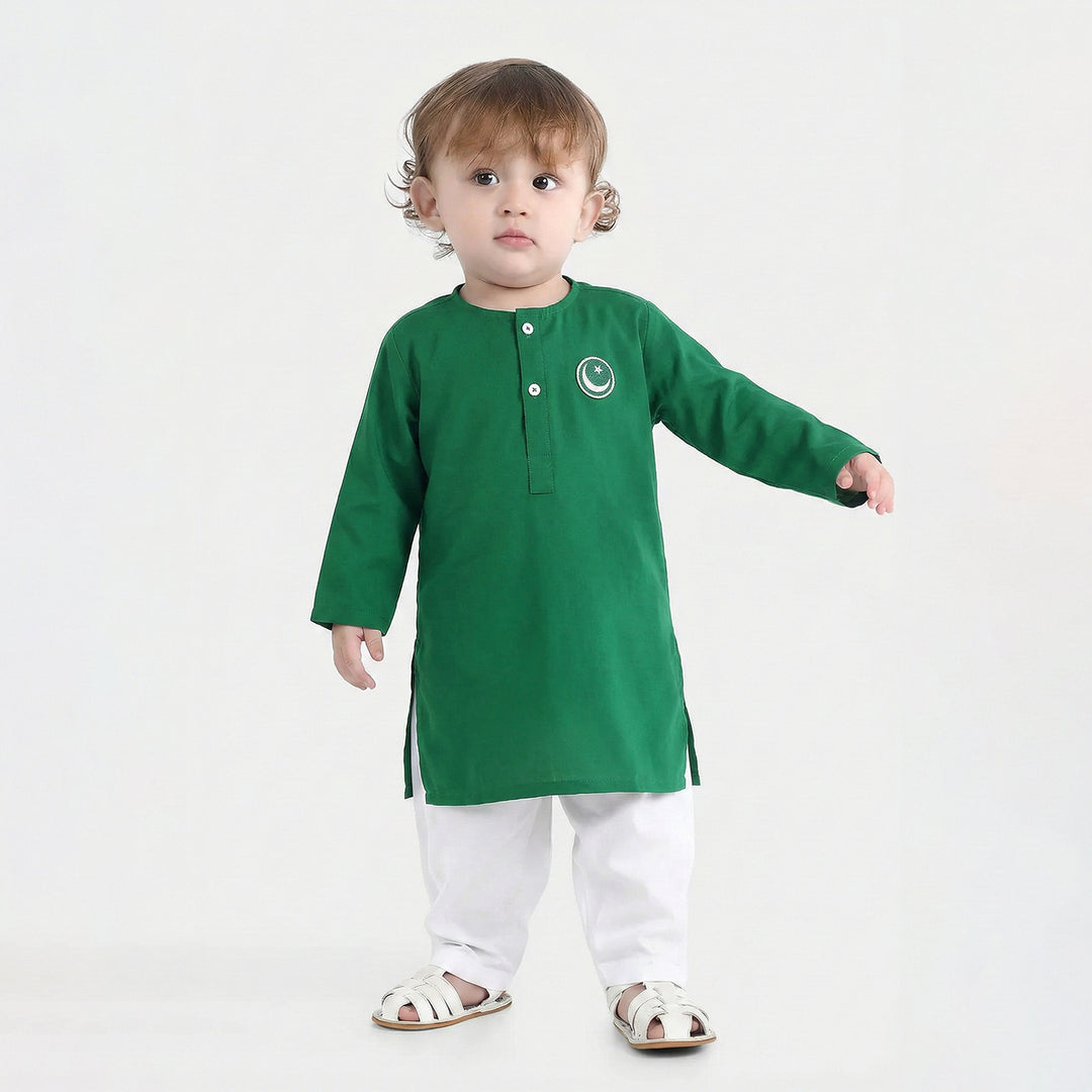 Infant Boys Cotton Poplin Kurta (Basic Funk)-GREEN
