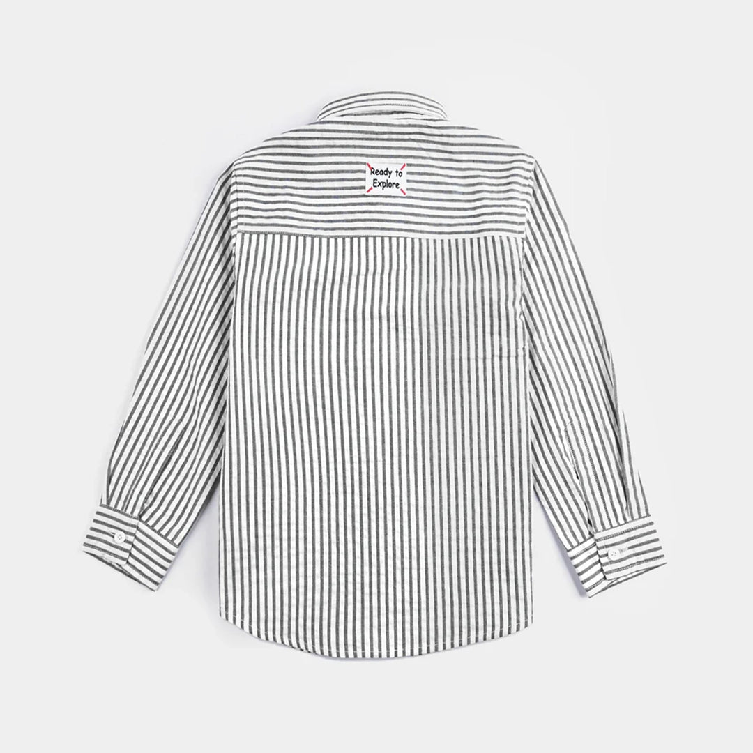Boys Yarn Dyed Shirt F/S (Ready To Explore) - G/Stripe