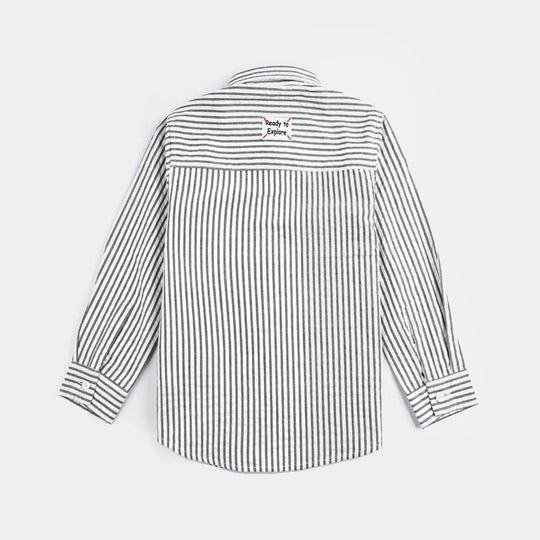 Boys Yarn Dyed Shirt F/S (Ready To Explore) - G/Stripe