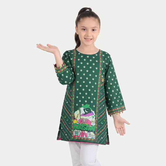 Girls Cotton Printed Kurti Stars And Jasmine Ind-GREEN