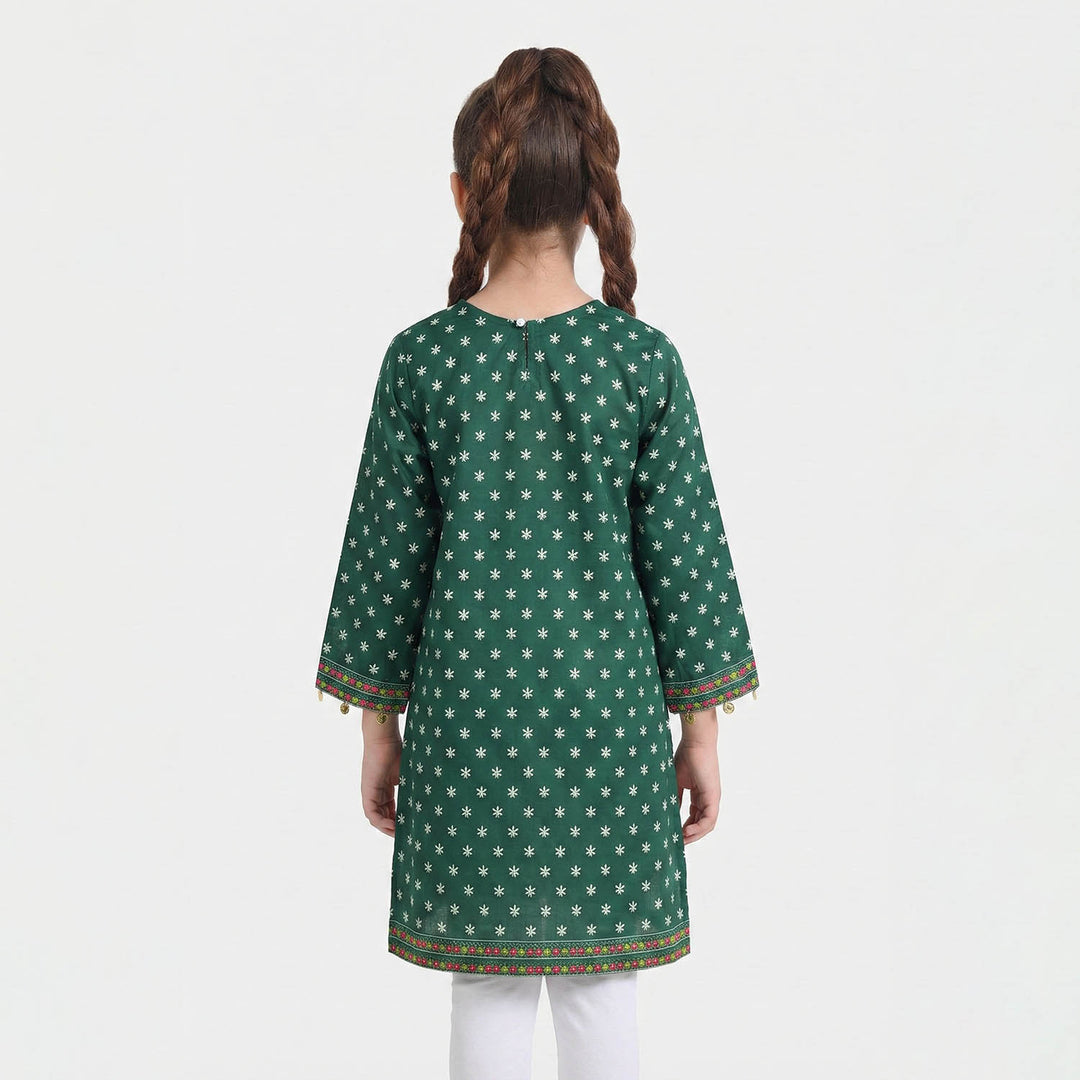 Girls Cotton Printed Kurti Stars And Jasmine Ind-GREEN