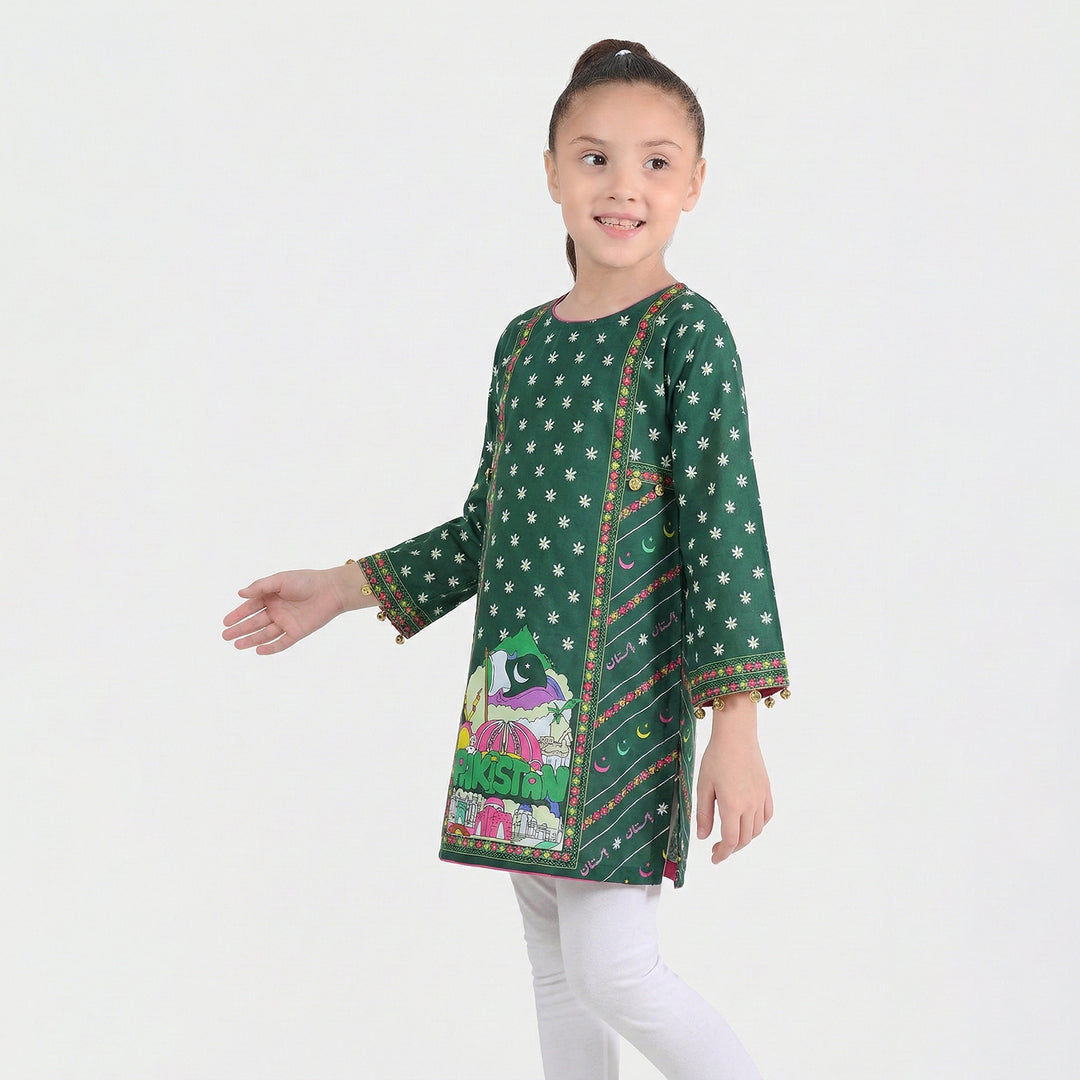 Girls Cotton Printed Kurti Stars And Jasmine Ind-GREEN