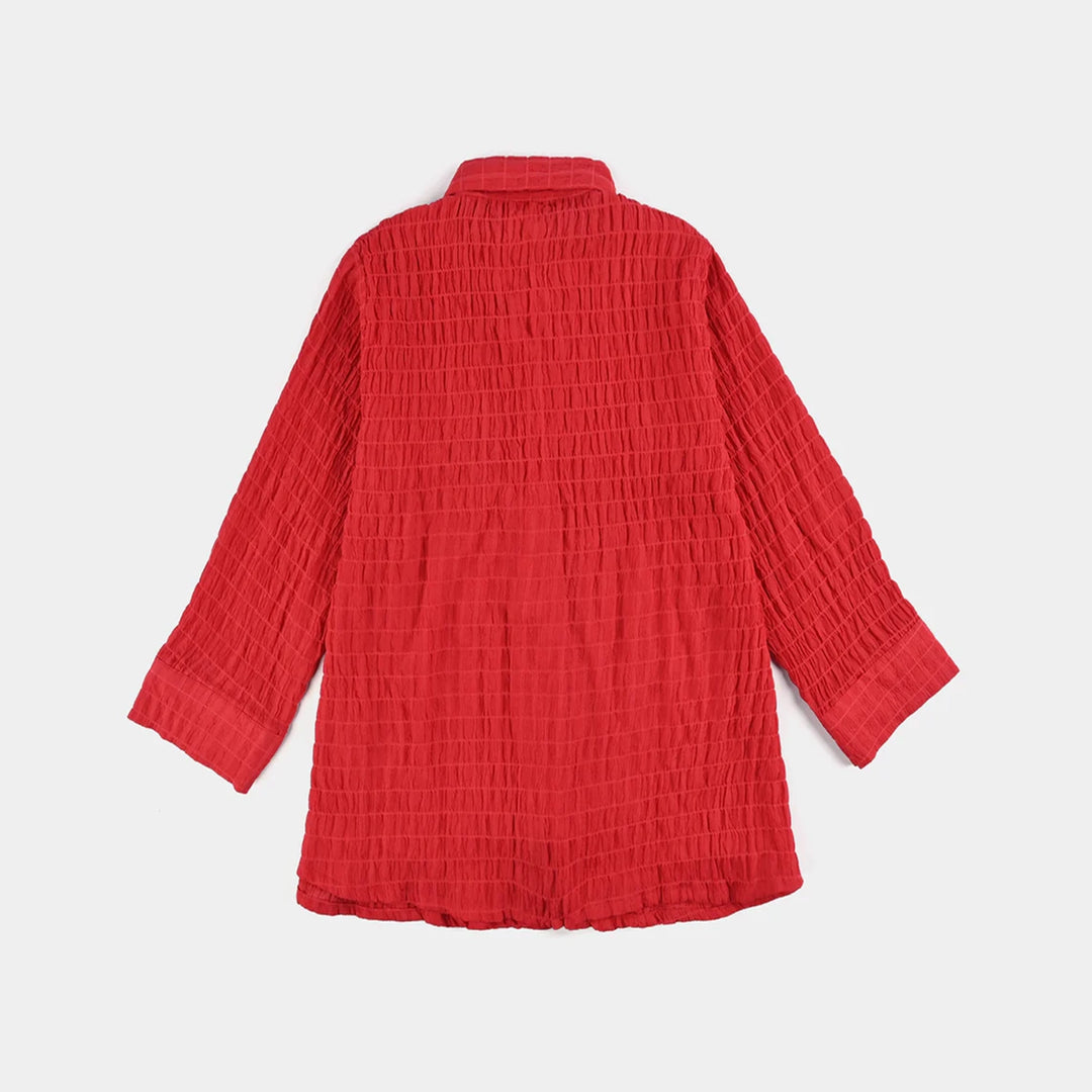 Girls Poly Mesh Casual Top - RED
