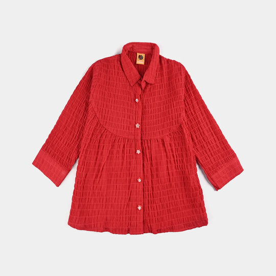 Girls Poly Mesh Casual Top - RED
