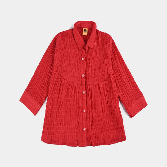 Girls Poly Mesh Casual Top - RED