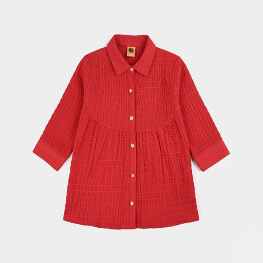Girls Poly Mesh Casual Top - RED