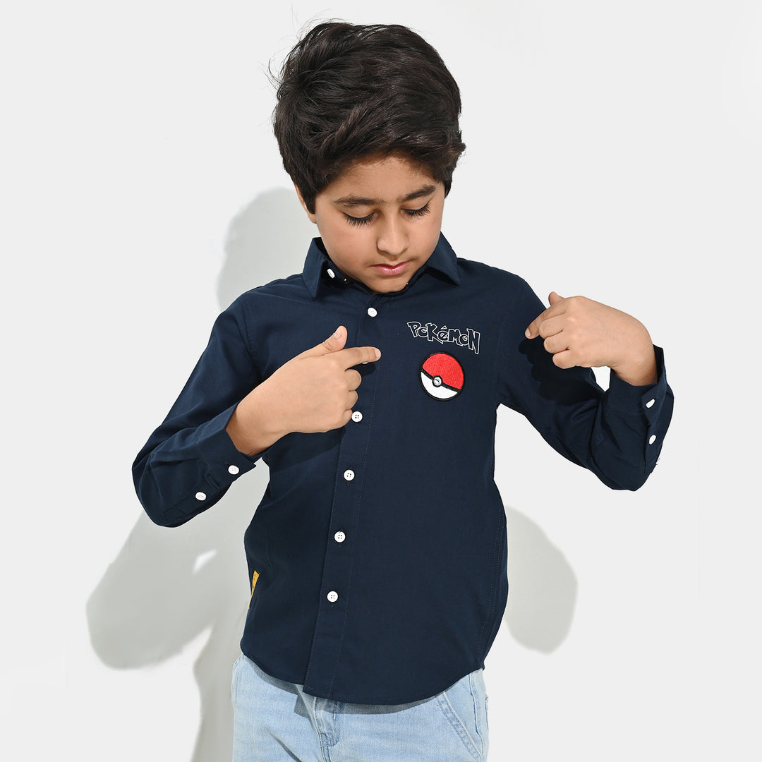 Boys Cotton Twill Shirt F/S- NAVY