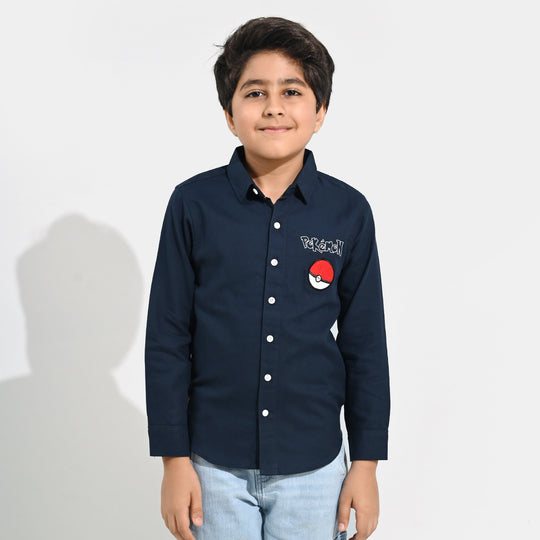 Boys Cotton Twill Shirt F/S- NAVY