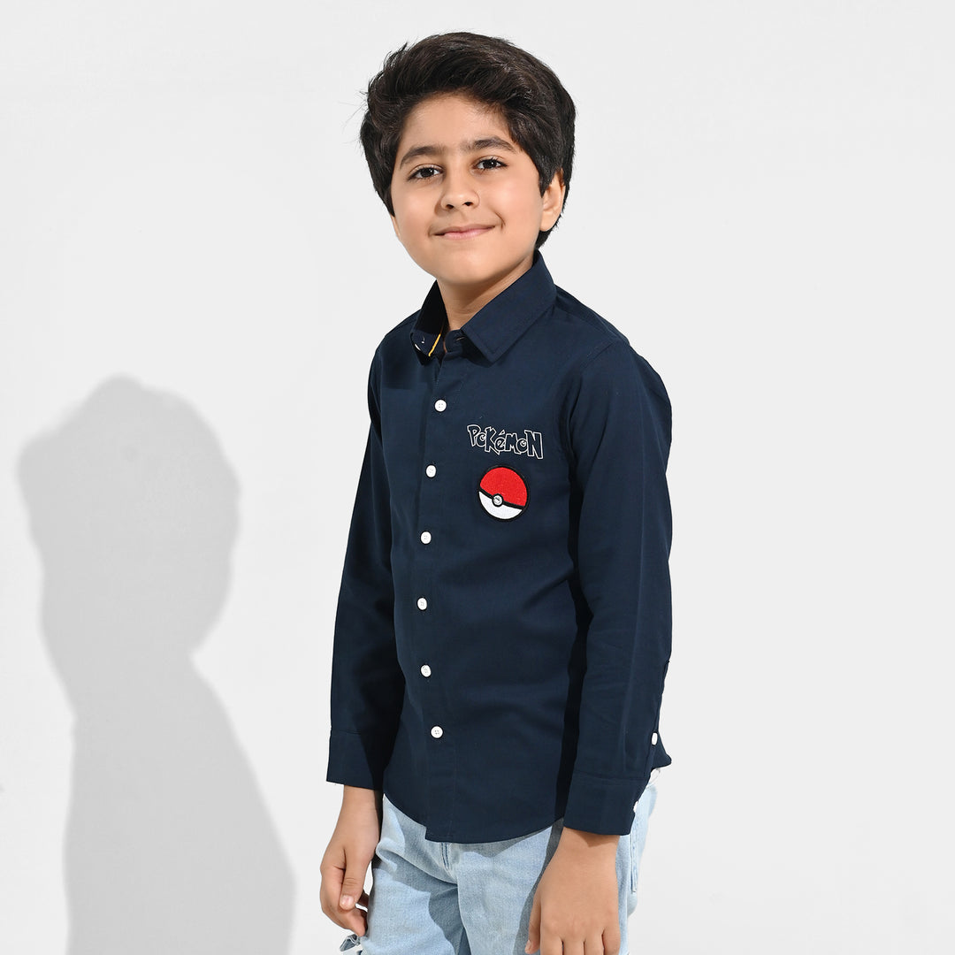 Boys Cotton Twill Shirt F/S- NAVY