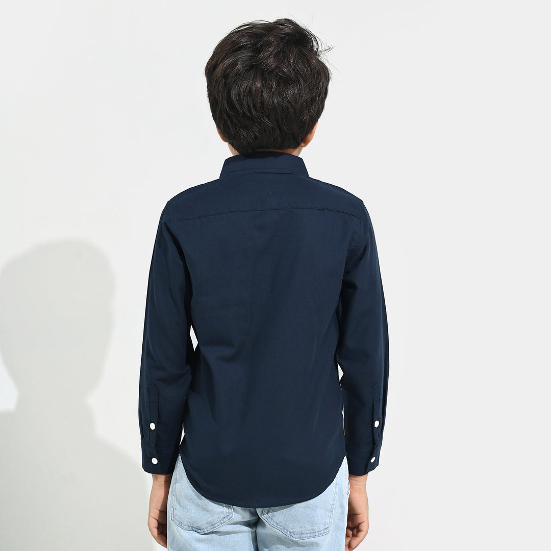 Boys Cotton Twill Shirt F/S- NAVY