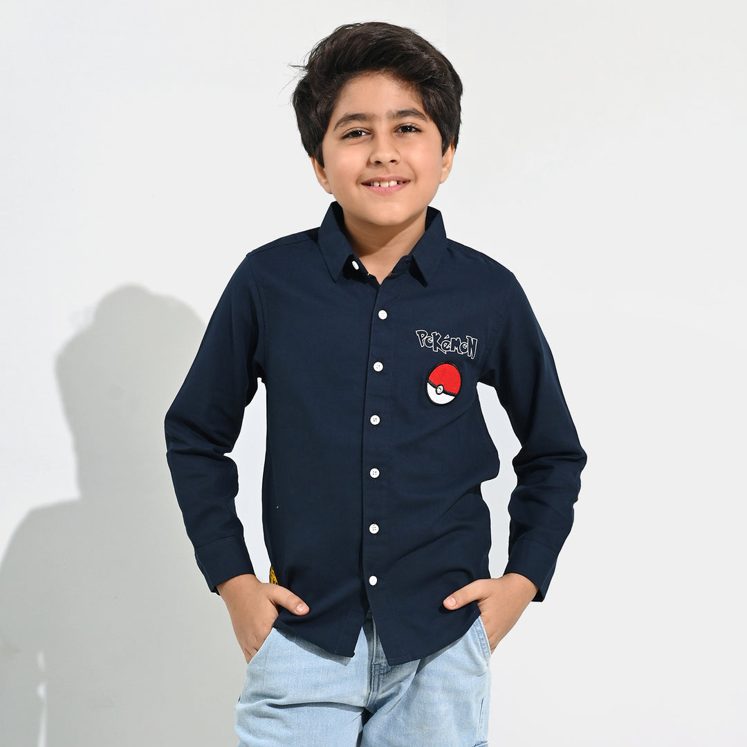 Boys Cotton Twill Shirt F/S- NAVY