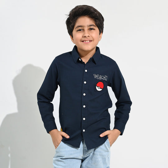 Boys Cotton Twill Shirt F/S- NAVY