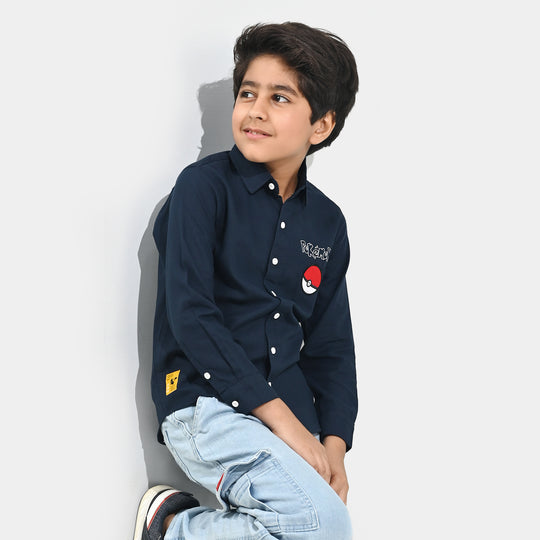 Boys Cotton Twill Shirt F/S- NAVY