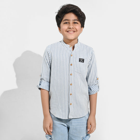 Boys Yarn Dyed Shirt F/S - Navy Stripe