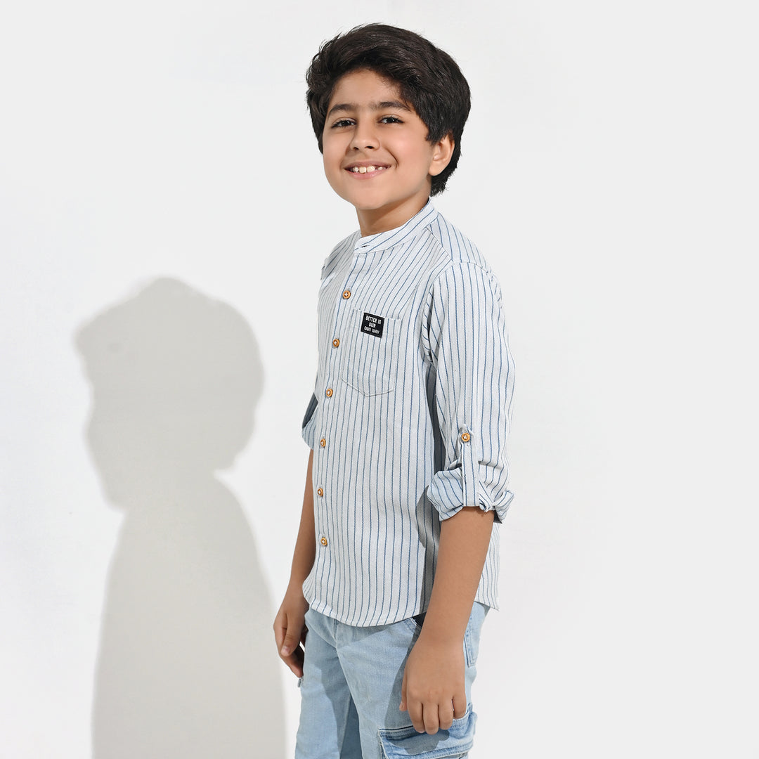 Boys Yarn Dyed Shirt F/S - Navy Stripe