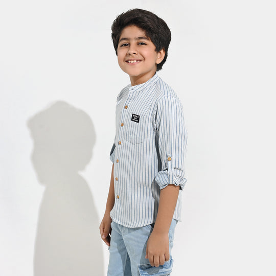 Boys Yarn Dyed Shirt F/S - Navy Stripe