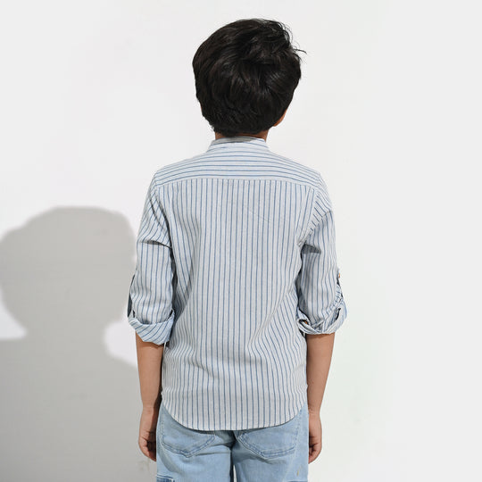 Boys Yarn Dyed Shirt F/S - Navy Stripe