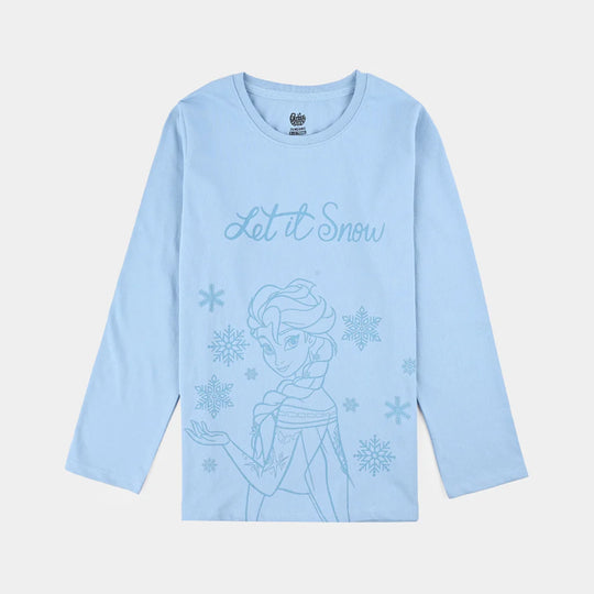 Girls Cotton Jersey T-Shirt F/S Let It Snow - Blue Bell