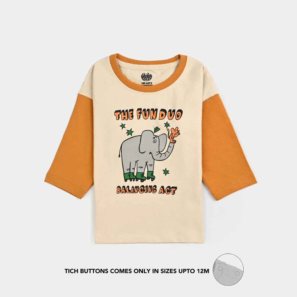 Infant Boys Cotton Jersey T-Shirt F/S The Fun Duo-Wood Ash