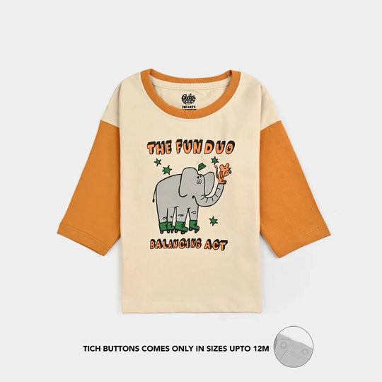 Infant Boys Cotton Jersey T-Shirt F/S The Fun Duo-Wood Ash