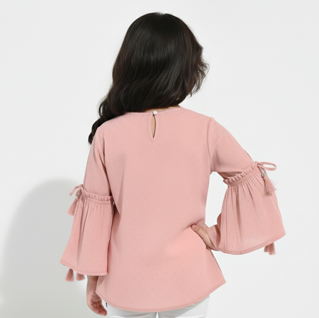 Girls Georgette Casual Top Pink Star Dust-Pink