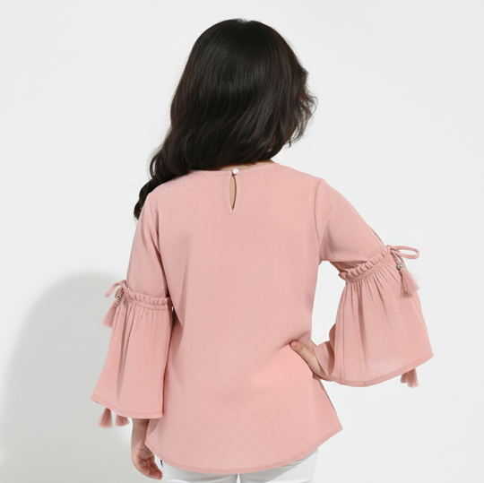 Girls Georgette Casual Top Pink Star Dust-Pink