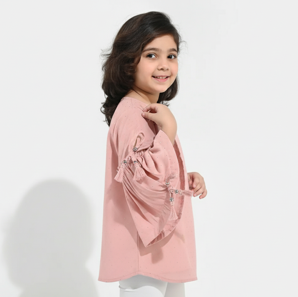 Girls Georgette Casual Top Pink Star Dust-Pink