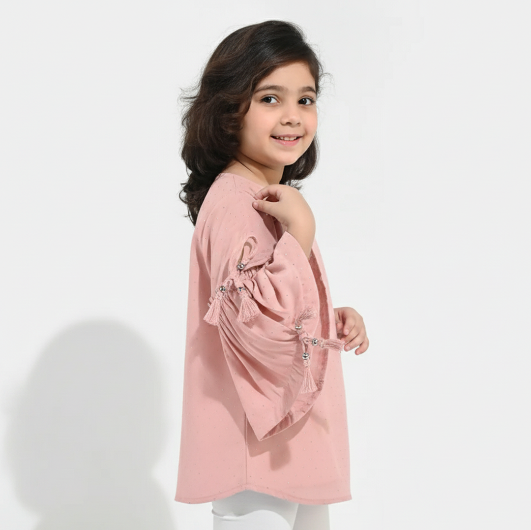 Girls Georgette Casual Top Pink Star Dust-Pink