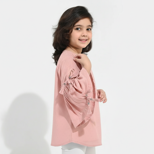 Girls Georgette Casual Top Pink Star Dust-Pink